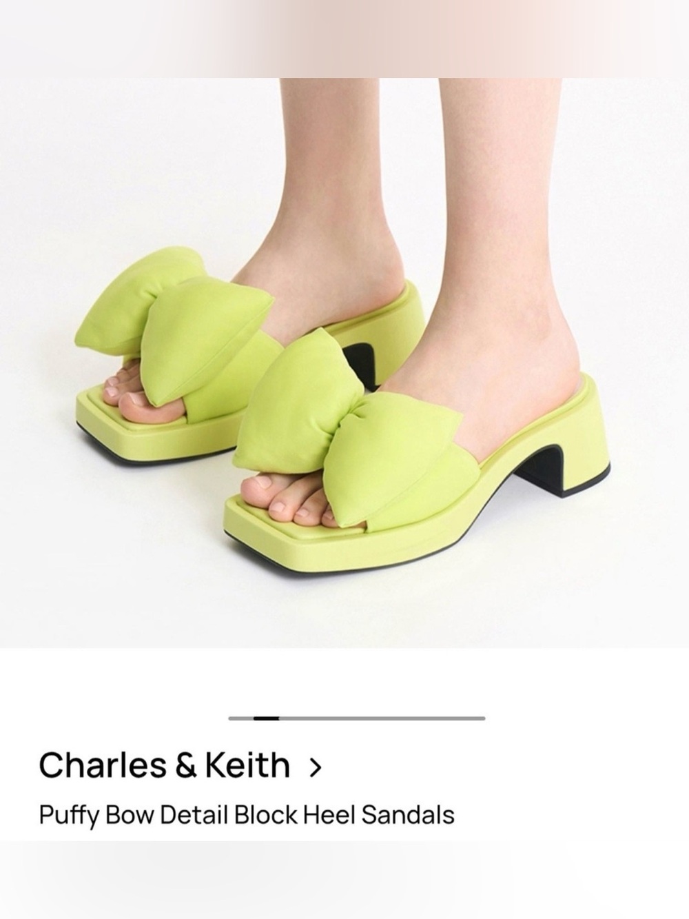 Charles & Keith Neon Lime Puffy Bow Block Heel Sandals
